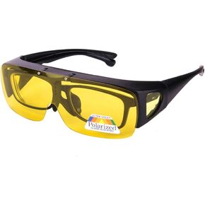 DBWEAR Night Vision Glasses Polarized Fit Over Prescription Flip Up Lens Driving Night Glasses for Men Women, Yellow, Large in Saudi Arabia
