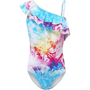 Girls One Piece Swimsuits One Shoulder Ruffle Bathing Suit Kids Hawaiian Floral Swimwear 3-16 Years in Kuwait