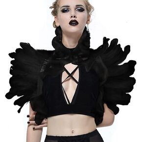 JPXH Gothic Mesh Feather Shrug Cape Shawl Halloween Costume for Adult