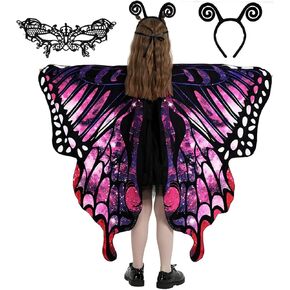 QUCH Butterfly Costume for Women Butterfly Wings for Women Fairy Wings Cape with Mask and Antenna Headband Halloween Costumes