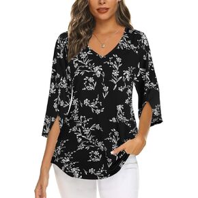 Tencole Blouses for Women Dressy 3/4 Ruffle Sleeve Tunic Tops V Neck Casual Shirts in Kuwait