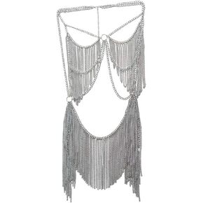 Sinkcangwu Women Body Chain Necklace Jewelry Boho Metal Body Chain Set for Bikini Halloween Costume Party in Saudi Arabia