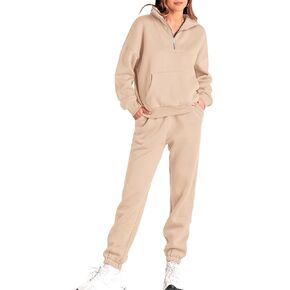 BTFBM Women 2 Piece Tracksuits Fall Winter 1/4 Zip Sweatshirt Jogger Pants Matching Lounge Sets Thick Sweatsuits Pockets