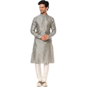 Indian Pakistani Men's Tunic Jacquard Silh Party Festive Ethnic Wear Kurta Pajama Dress Set in Kuwait