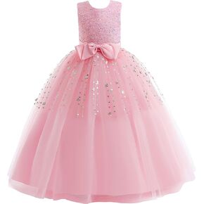 Glamulice Flower Girls Vintage Sequin Dress Long A Line Little/Big Girl Pageant Prom Dresses Bridesmaid Party Ball Gown