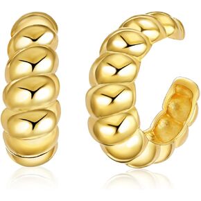 Chunky Ear Cuffs for Women Gold Silver Earrings Non Piercing 14K Gold Plated Stainless Steel Chunky Round Huggie Minimalism Ear Clip Earrings Ear Cuff for Girls Ear Cartilage Clip Jewelry Gift