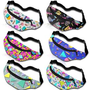 6 Pcs 80s 90s Retro Vintage Fanny Pack Memphis Fashion Waist Packs for Men Women Adjustable Casual Waist Bag Neon Cute Vintage Hiking Belt Waist Packs for Travel Party Festival Hiking Cycling Running in Kuwait