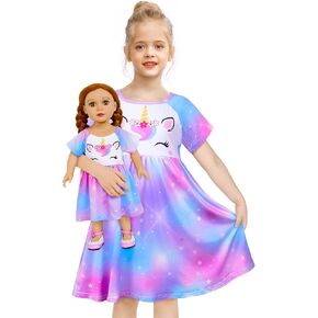 MHJY Girls & Doll Matching Nightgowns Unicorn Nightdress Sleepwear Pajamas for Girls and 18" Dolls in Kuwait