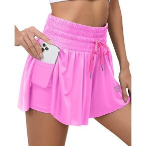 High Waisted 2 in 1 Flowy Butterfly Running Shorts, Women Athletic Shorts with Pockets Gym Yoga Tennis Shorts Teen Girls in Saudi Arabia