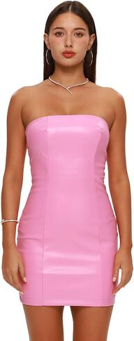 XLLAIS المرأة مثير قبالة الكتف فو الجلود حمالة صديرية دائرية فستان قصير Bodycon فستان حفلة كلوبوير in Kuwait