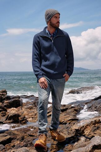 PJ PAUL JONES Men's Full Zip Cardigan Sweaters Unisex Relax Fit Lapel Collar Raglan Sleeve Casual Ribbed Sweater in Kuwait