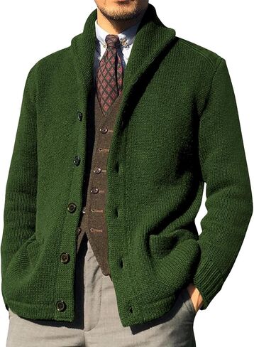 Runcati Mens Shawl Collar Cardigan Sweaters Button Down Cable Knitted Loose Fit Knitwear Open Front Sweaters Winter Outwear in Saudi Arabia