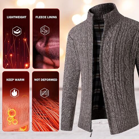 JYG Cardigan Sweaters for Men Full Zip Fleece Lined Slim Fit Knitted Sweater with 2 Front Pockets in Saudi Arabia