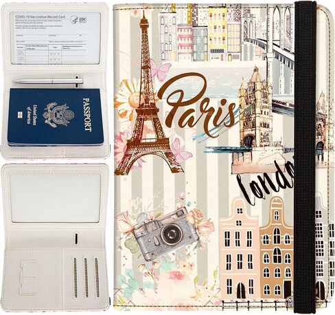 Passport Holder Women,RFID Blocking Travel Wallet,Leather Card Case Travel Document Organizer Credit Card Holder Girl Men (Colored cat) in Kuwait