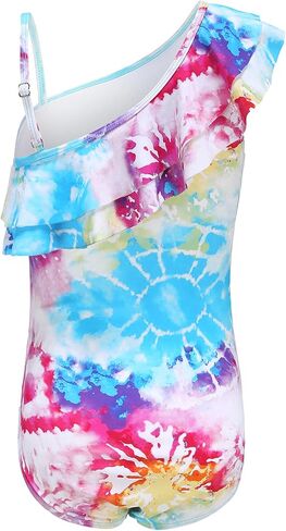 Girls One Piece Swimsuits One Shoulder Ruffle Bathing Suit Kids Hawaiian Floral Swimwear 3-16 Years in Kuwait