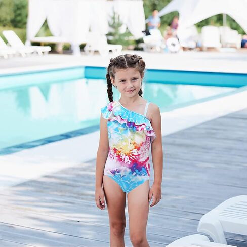 Girls One Piece Swimsuits One Shoulder Ruffle Bathing Suit Kids Hawaiian Floral Swimwear 3-16 Years in Kuwait