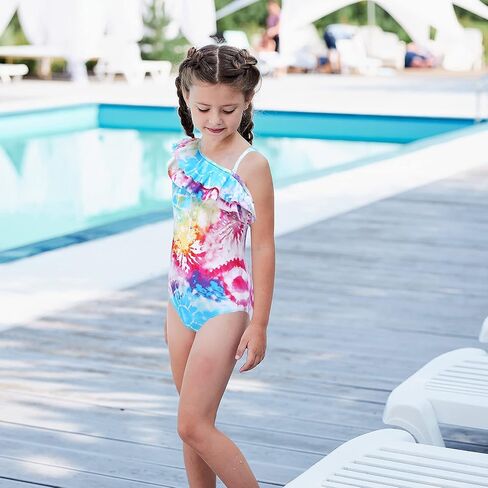Girls One Piece Swimsuits One Shoulder Ruffle Bathing Suit Kids Hawaiian Floral Swimwear 3-16 Years in Kuwait