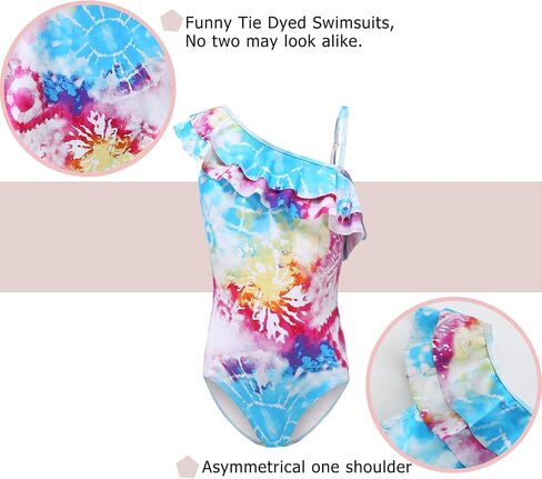 Girls One Piece Swimsuits One Shoulder Ruffle Bathing Suit Kids Hawaiian Floral Swimwear 3-16 Years in Kuwait