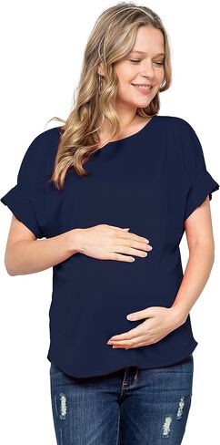 My Bump Women's Casual Round Neck Pleat Sleeve Materty Top (Made in USA) in Saudi Arabia
