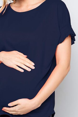 My Bump Women's Casual Round Neck Pleat Sleeve Materty Top (Made in USA) in Saudi Arabia