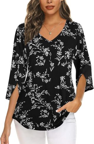 Tencole Blouses for Women Dressy 3/4 Ruffle Sleeve Tunic Tops V Neck Casual Shirts in Kuwait