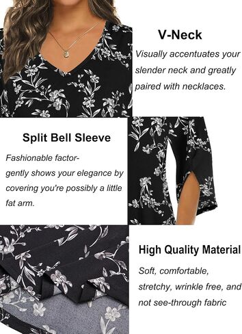 Tencole Blouses for Women Dressy 3/4 Ruffle Sleeve Tunic Tops V Neck Casual Shirts in Kuwait