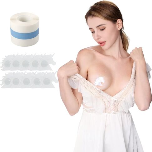 شريط EMOET شفاف، شريط Boobytape لرفع الثدي، شريط دفع شفاف مع 10 قطع من أغطية حلمات يونيكورن، شريط لاصق للجسم حمالة الصدر، شريط غير مرئي تحت الملابس، حمالة صدر غير مرئية للصدر الكبير in Kuwait