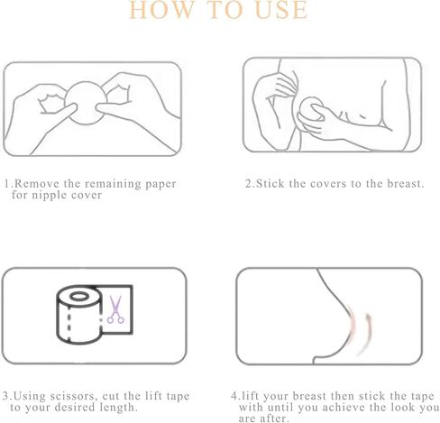 شريط EMOET شفاف، شريط Boobytape لرفع الثدي، شريط دفع شفاف مع 10 قطع من أغطية حلمات يونيكورن، شريط لاصق للجسم حمالة الصدر، شريط غير مرئي تحت الملابس، حمالة صدر غير مرئية للصدر الكبير in Kuwait