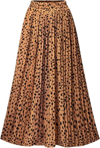 Womens Skirt Leopard Print Midi Long Shirring Skirts High Waisted A Line Skirts in Saudi Arabia