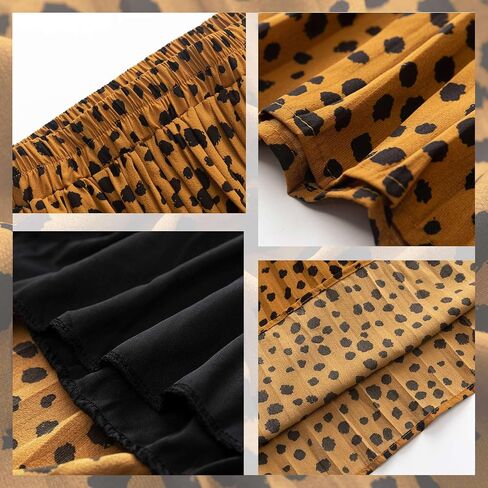Womens Skirt Leopard Print Midi Long Shirring Skirts High Waisted A Line Skirts in Saudi Arabia