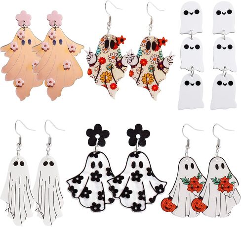 أقراط الهالوين للنساء أقراط الهالوين أقراط متدلية للعطلات أقراط بو جوست أقراط زهرة بونمبكين قزحية الألوان مجوهرات الهالوين هدايا الهالوين 6 أزواج in Kuwait