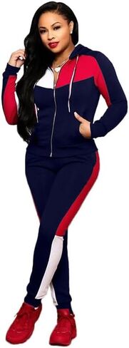 Nhicdns 2 قطعة ملابس للنساء عداء ببطء مجموعة نادي رسالة الفهد طباعة شريط المرقعة كم طويل العمل خارج Sweatsuits مجموعات in Kuwait