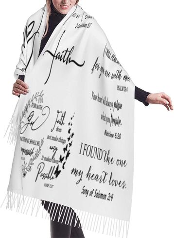 Special Gifts for Her,White Inspirational Vinyl Bible Verse Christian Prayer Tassel Pashmina Shawls and Wraps in Kuwait
