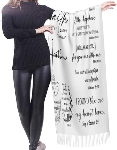 Special Gifts for Her,White Inspirational Vinyl Bible Verse Christian Prayer Tassel Pashmina Shawls and Wraps in Kuwait