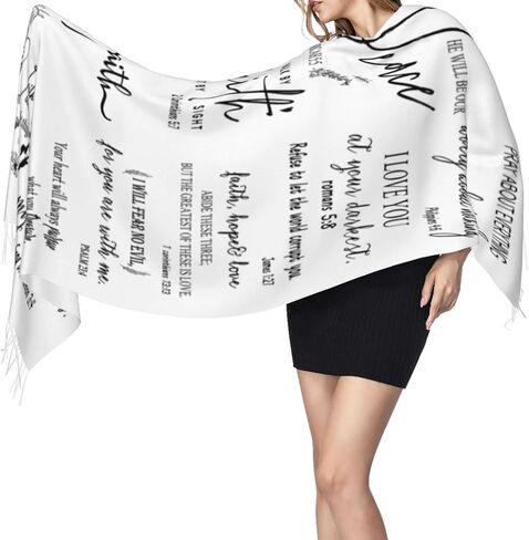 Special Gifts for Her,White Inspirational Vinyl Bible Verse Christian Prayer Tassel Pashmina Shawls and Wraps in Kuwait