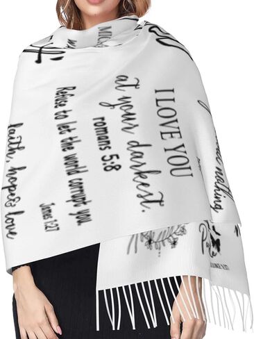Special Gifts for Her,White Inspirational Vinyl Bible Verse Christian Prayer Tassel Pashmina Shawls and Wraps in Kuwait