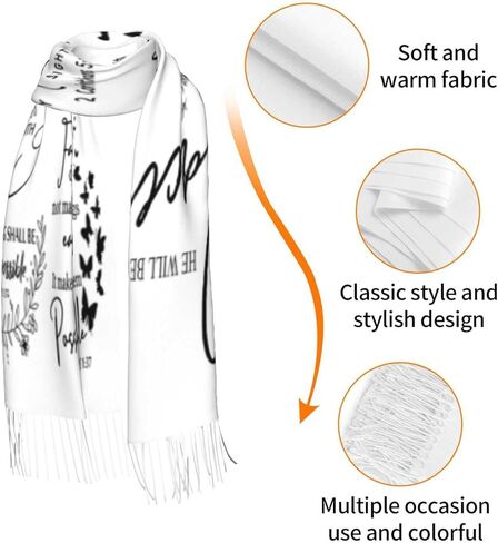 Special Gifts for Her,White Inspirational Vinyl Bible Verse Christian Prayer Tassel Pashmina Shawls and Wraps in Kuwait
