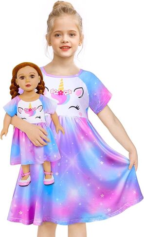 MHJY Girls & Doll Matching Nightgowns Unicorn Nightdress Sleepwear Pajamas for Girls and 18" Dolls in Kuwait
