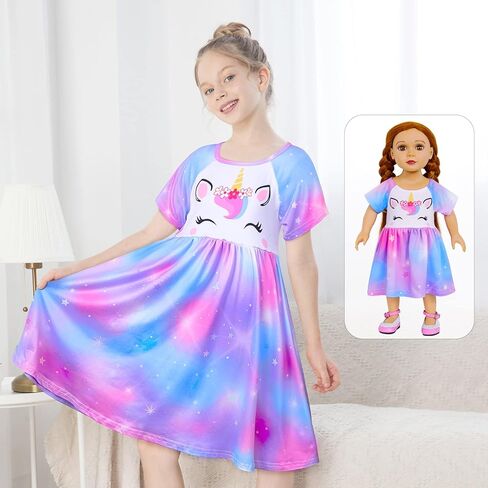 MHJY Girls & Doll Matching Nightgowns Unicorn Nightdress Sleepwear Pajamas for Girls and 18" Dolls in Kuwait