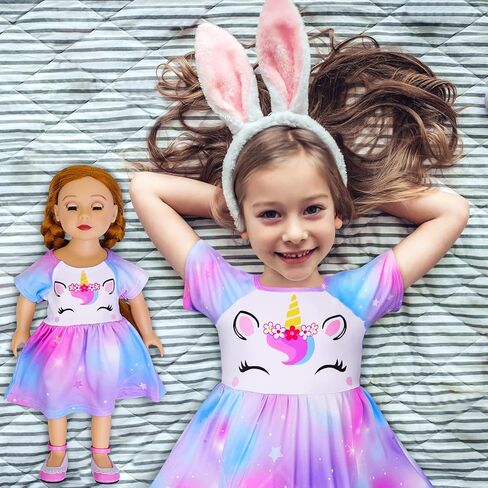 MHJY Girls & Doll Matching Nightgowns Unicorn Nightdress Sleepwear Pajamas for Girls and 18" Dolls in Kuwait
