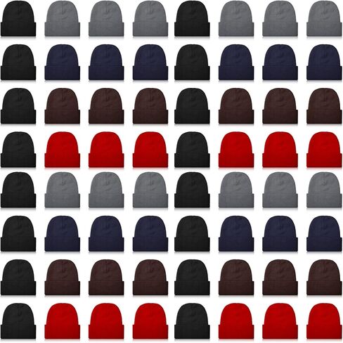 JaGely 64 قطعة من قبعات الشتاء السائبة للجنسين قبعة صغيرة دافئة ومريحة محبوكة مكبلة قبعة جمجمة للنساء والرجال بلا مأوى، 5 ألوان in Kuwait