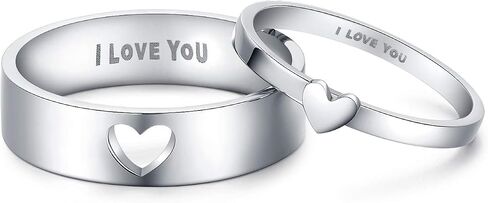 LAVUMO Matching Heart Promise Rings for Couples I Love You Engagement Wedding Ring Band Sets for Him and Her Stainless Steel High Polished Comfort Fit in Kuwait