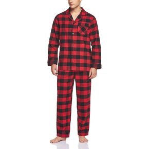 CQR Men's 100% Cotton Plaid Flannel Pajama Set, Brushed Soft Lounge & Sleep PJ Top & Bottom with Pockets