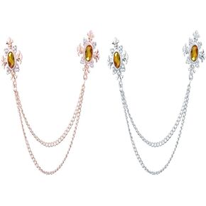 Chamvino 2 pcs men's and women's Shirt collar tassel rhinestone accessories Diamond crossing collar chain Fashion versatile suit brooch(Multi -color optional)