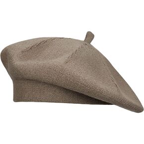 Gllutt Cashmere Beret Hat French Style Stretchy Knitting Solid Color Both Side Usable