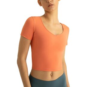 Colorfulkoala Women's Dreamlux V Neck Short Sleeve Yoga Shirts U-Back Workout Tops