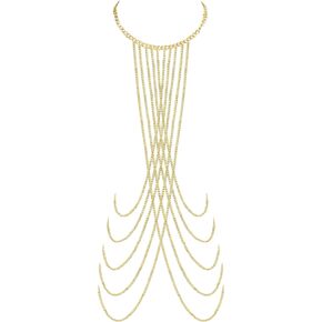 YADOCA Body Chain for Women Sexy Gold Layered Crossover Tassels Bra Chain Minimalist Belly Chain Necklace Summer Beach Bikini Body Jewelry
