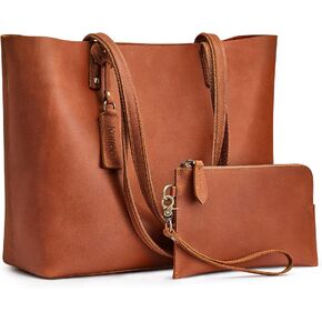 Kattee Genuine Leather Totes for Women Shoulder Bag Top Handle Satchel Purse Set 3pcs 3-in-1
