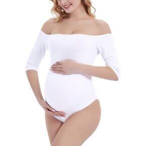 Bhome Maternity Bodysuit for Photoshoot Off Shoulder 3/4 Sleeve Maternity Shirt in Kuwait