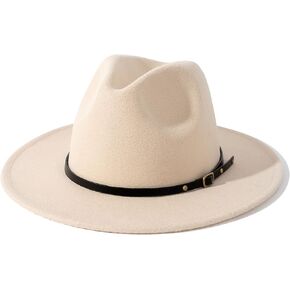 قبعة Lisianthus النسائية ذات حافة واسعة من الصوف فيدورا بنما مع إبزيم حزام in Kuwait